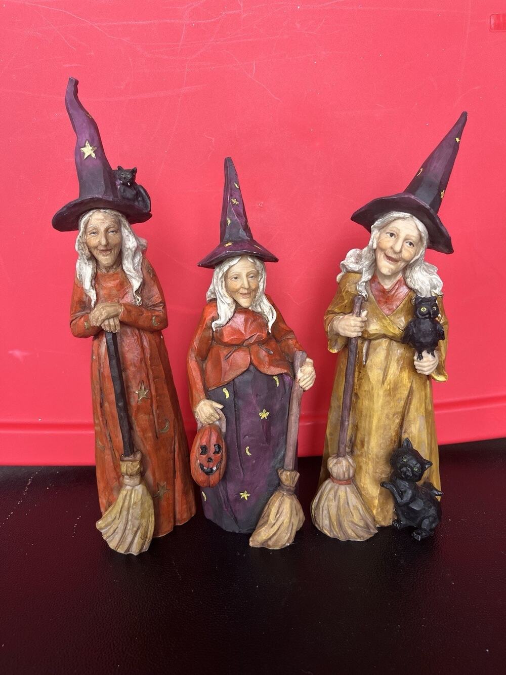 Vintage Holiday Home Resin Witch Figurines 3 Halloween Folk Art Decor